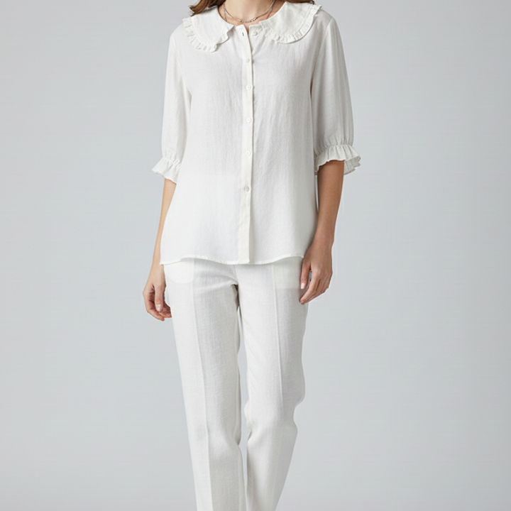 Women’s Shirt with Ruffled Collar and Buttons