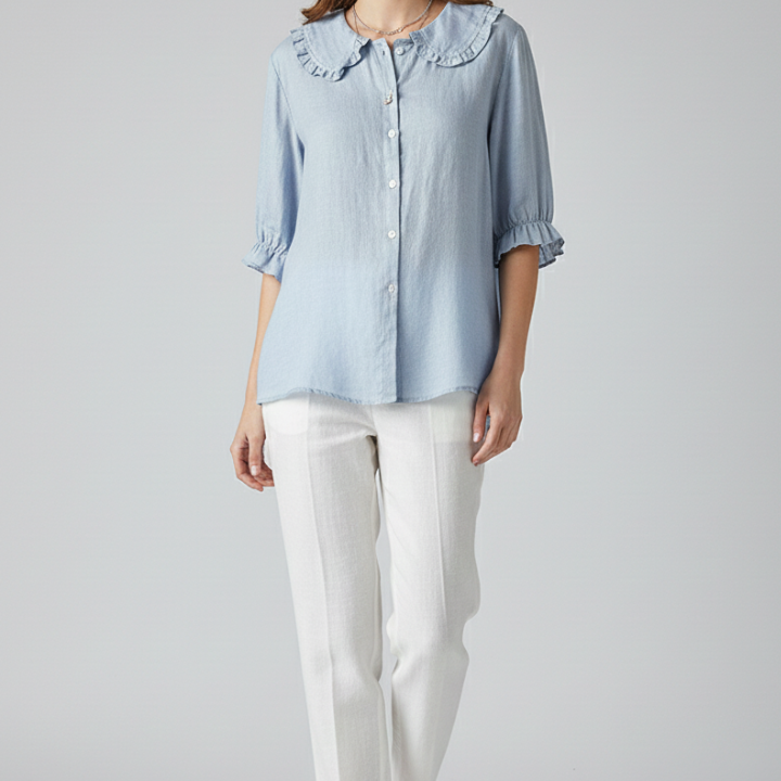 Women’s Shirt with Ruffled Collar and Buttons