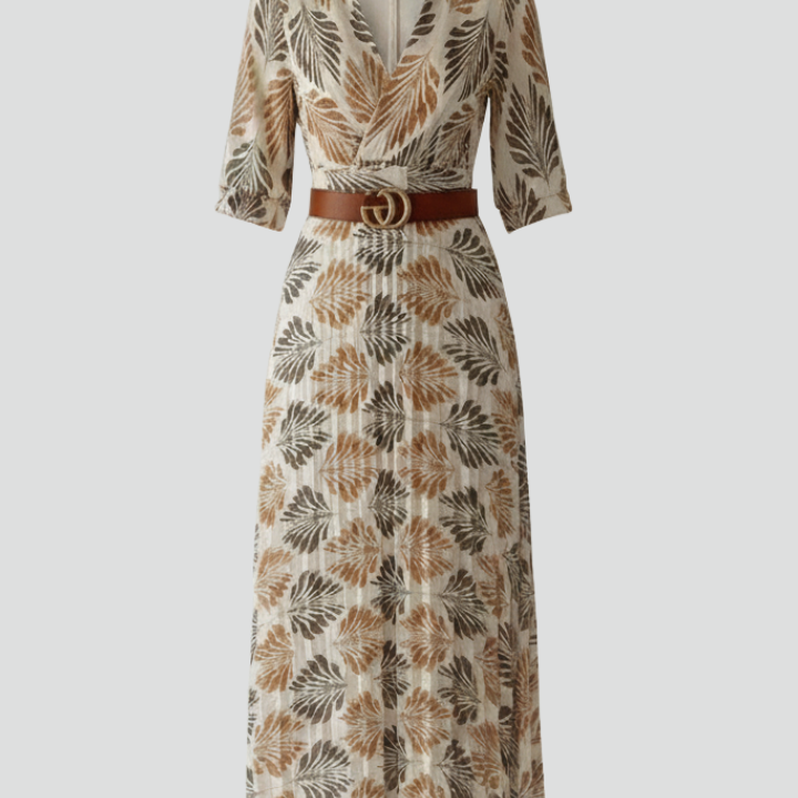 Women’s Maxi Dress with Patterned Print and Elbow‑Length Sleeves