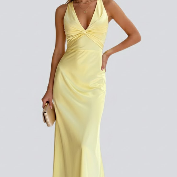 Women’s Maxi Dress with V-Neck and Fitted Waist
