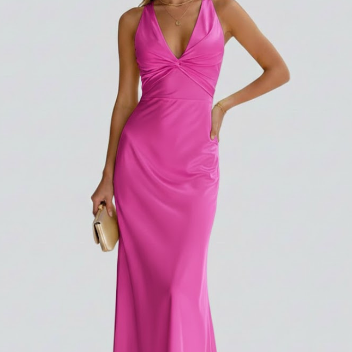 Women’s Maxi Dress with V-Neck and Fitted Waist