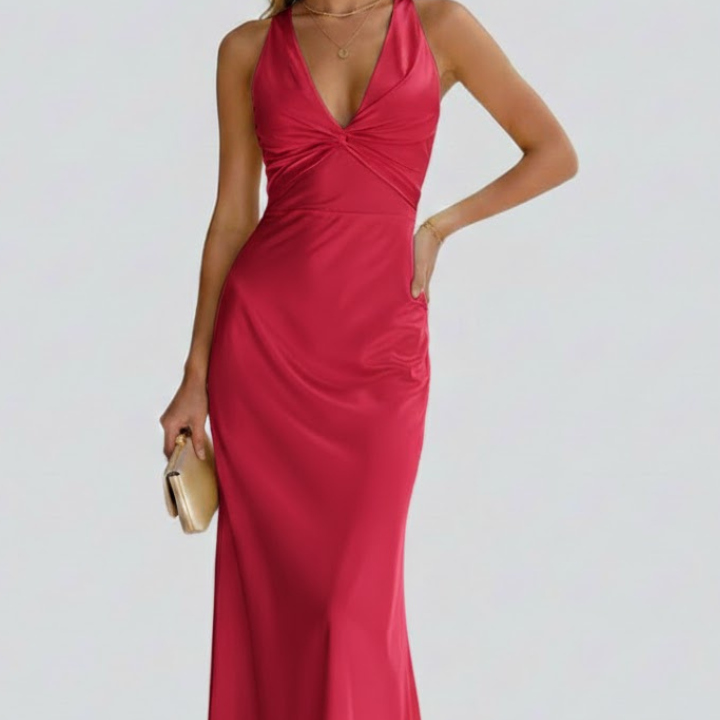 Women’s Maxi Dress with V-Neck and Fitted Waist