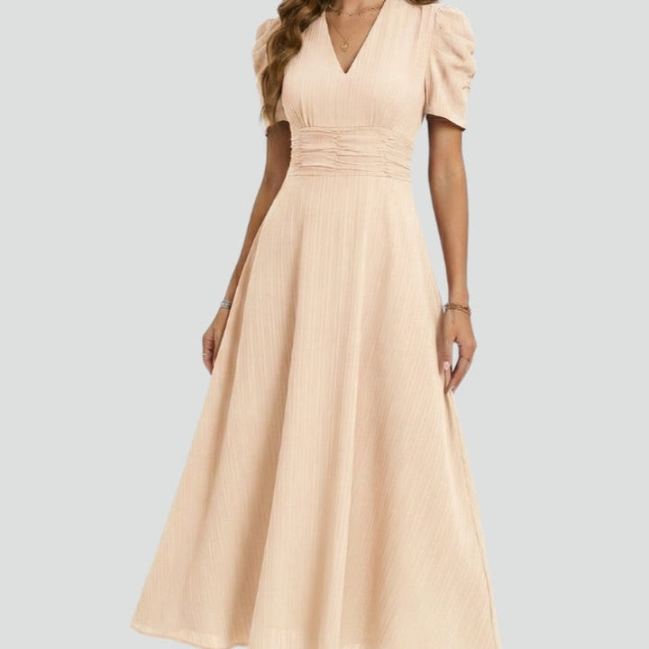 V-Neck Midi Dress With Short Sleeves