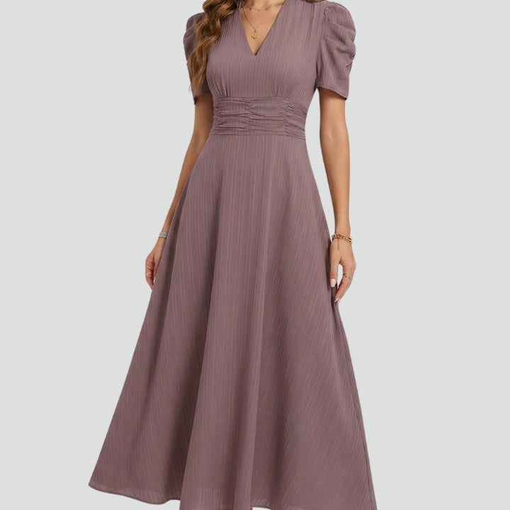 V-Neck Midi Dress With Short Sleeves