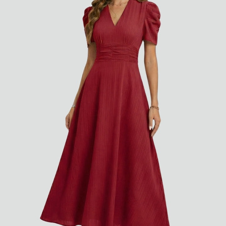 V-Neck Midi Dress With Short Sleeves