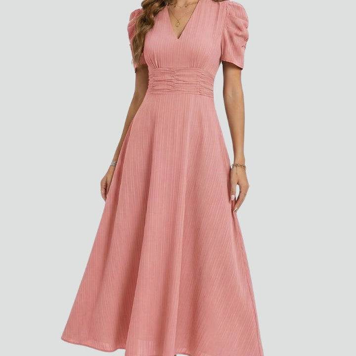 V-Neck Midi Dress With Short Sleeves