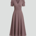 V-Neck Midi Dress With Short Sleeves