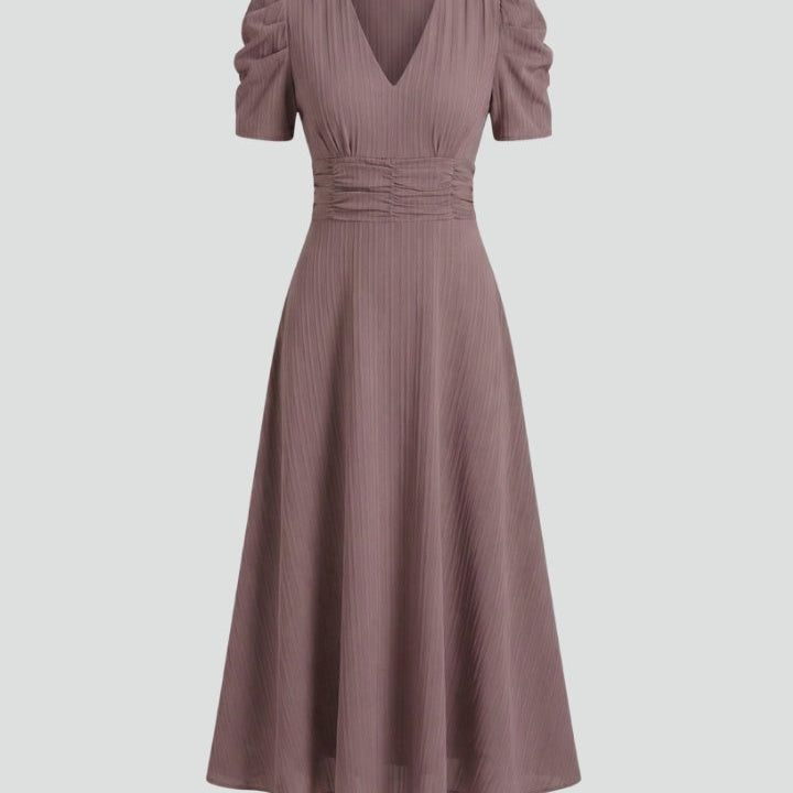 V-Neck Midi Dress With Short Sleeves