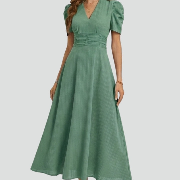 V-Neck Midi Dress With Short Sleeves