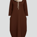 Women Midi Dress with Round Neck and Pockets