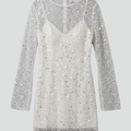 Women Mini Dress with Mesh Overlay and Sleeveless Underlayer