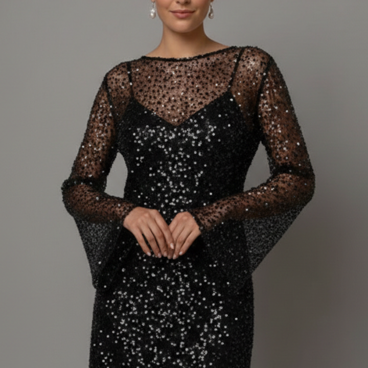 Women Mini Dress with Mesh Overlay and Sleeveless Underlayer