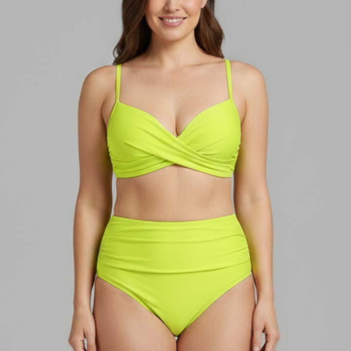 Women’s Bikini Set with Cross Top and Ruched Bottom