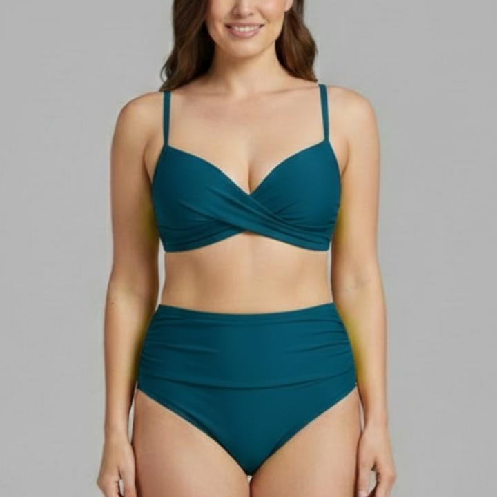 Women’s Bikini Set with Cross Top and Ruched Bottom