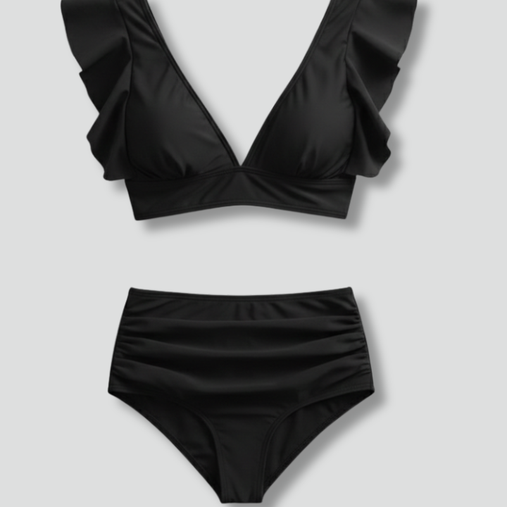 Women’s Bikini Set with Ruffle Sleeves and High Waist