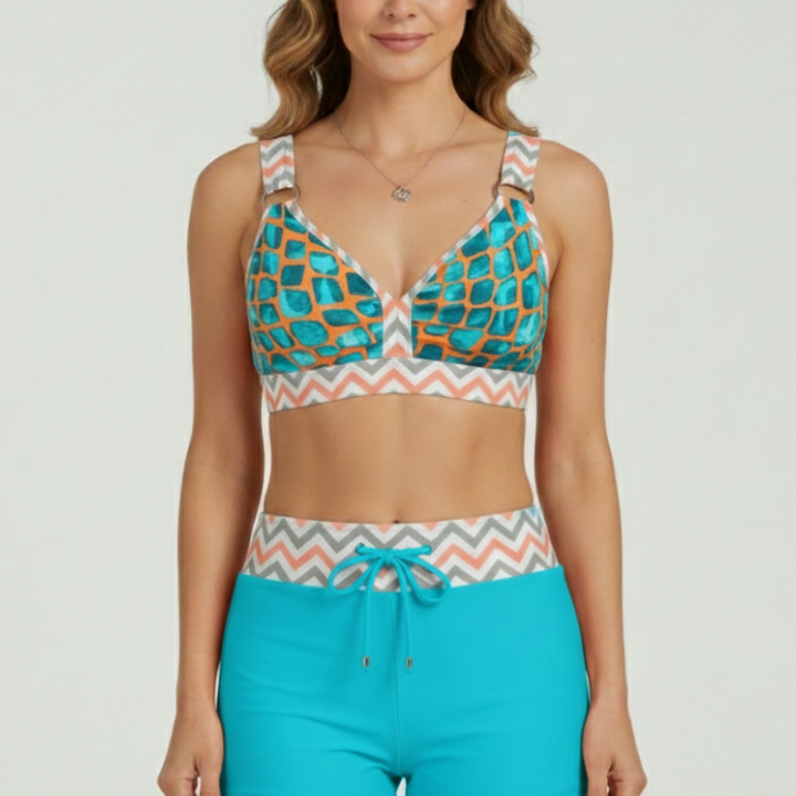 Women’s Bikini Set with Striped Top and Drawstring Shorts