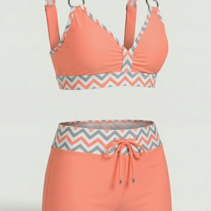 Women’s Bikini Set with Striped Top and Drawstring Shorts