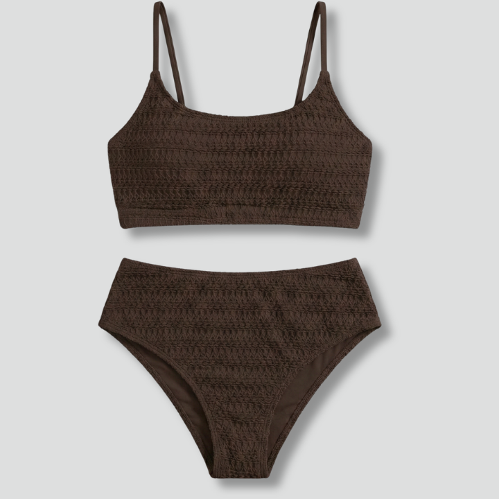 Women’s Bikini Set with Textured Top and High Waist