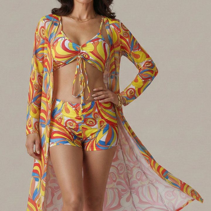 Women’s Bikini Set with Tie Top and Long Cover Up