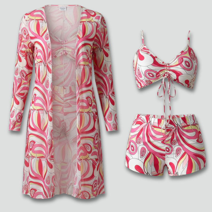 Women’s Bikini Set with Tie Top and Long Cover Up