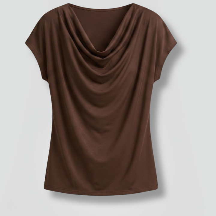 Women's Blouse with Cowl Neck and Draped Front