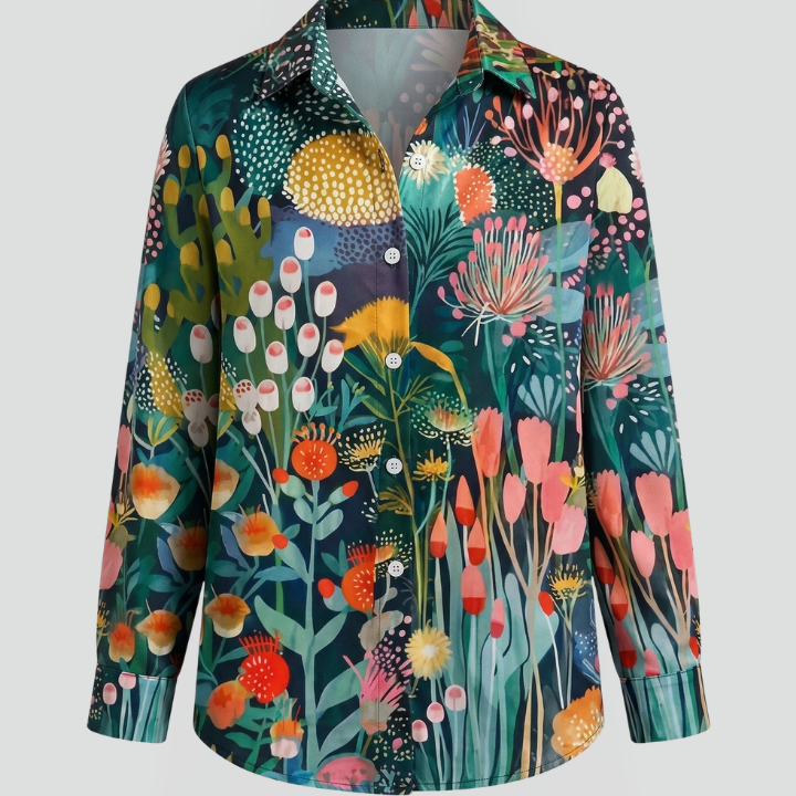 Women’s Blouse with Patterned Surface and Button Closure