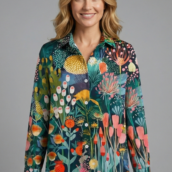 Women’s Blouse with Patterned Surface and Button Closure