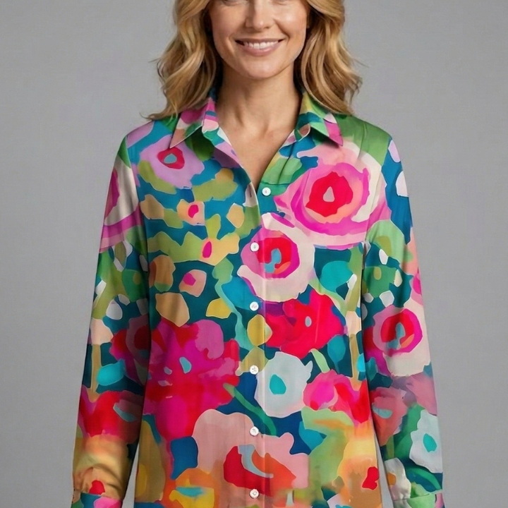 Women’s Blouse with Patterned Surface and Button Closure
