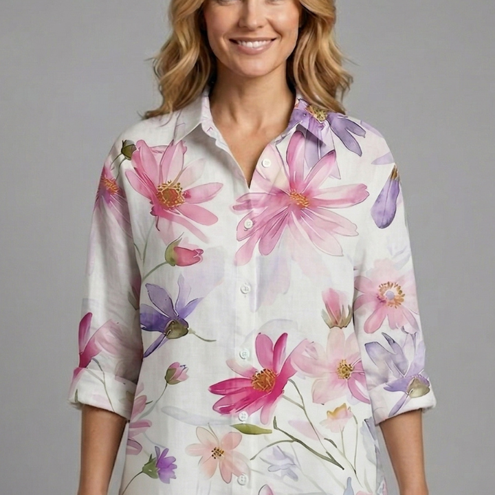 Women’s Blouse with Patterned Surface and Button Closure