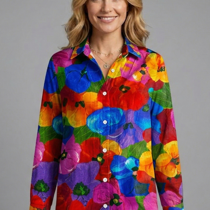 Women’s Blouse with Patterned Surface and Button Closure