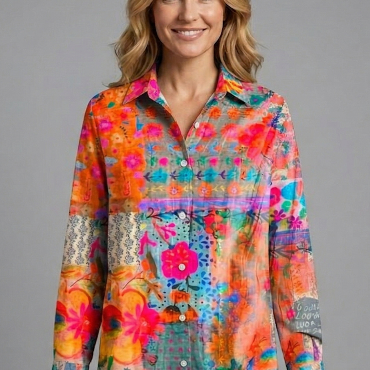 Women’s Blouse with Patterned Surface and Button Closure