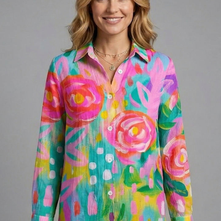Women’s Blouse with Patterned Surface and Button Closure