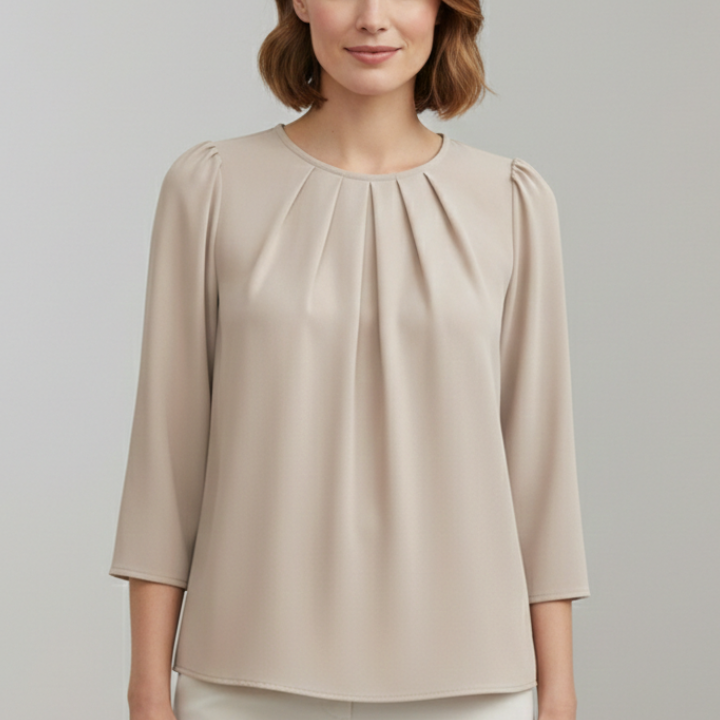 Women’s Blouse with Pleated Front and Long Sleeves