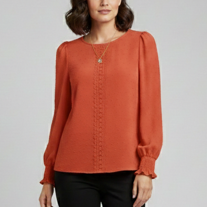 Women’s Blouse with Round Neck and Embroidered Detail