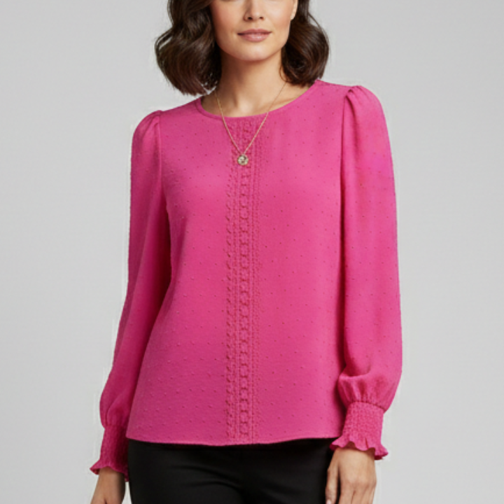 Women’s Blouse with Round Neck and Embroidered Detail