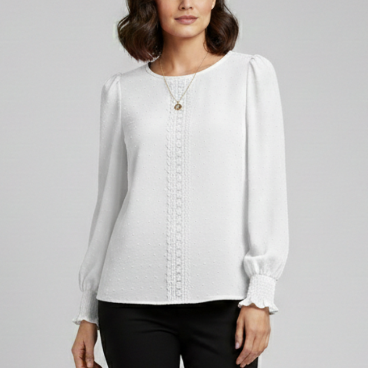 Women’s Blouse with Round Neck and Embroidered Detail