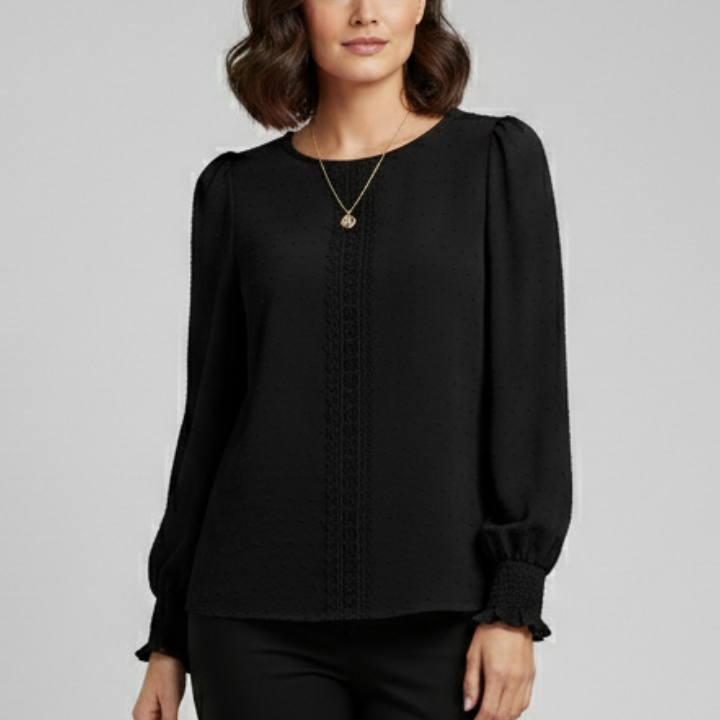 Women’s Blouse with Round Neck and Embroidered Detail