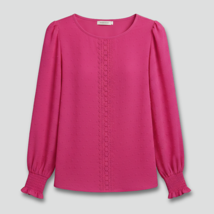 Women’s Blouse with Round Neck and Embroidered Detail