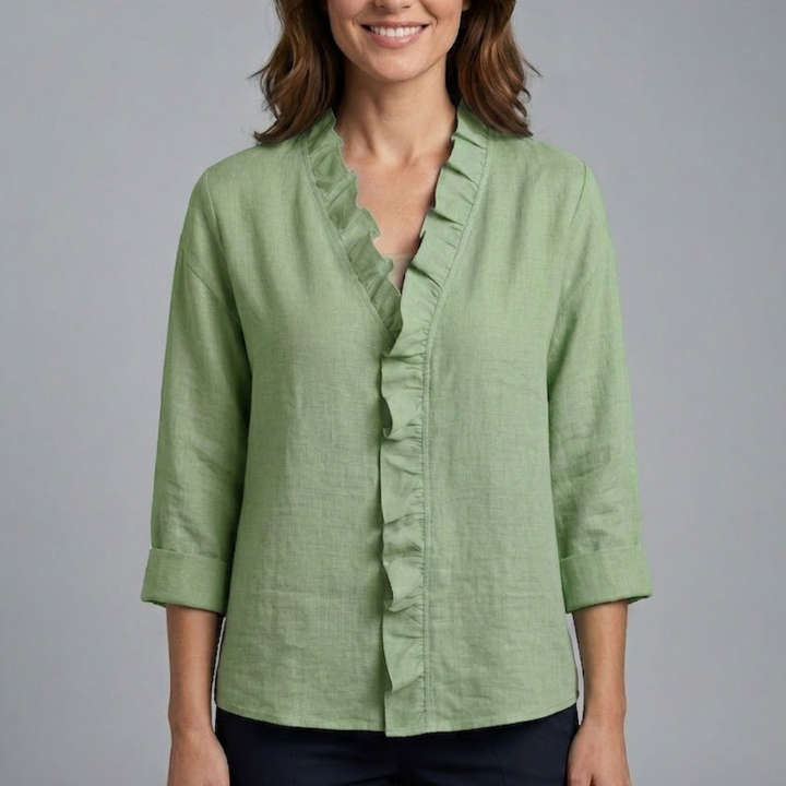 Women’s Blouse with Ruffle Neckline and Long Sleeves