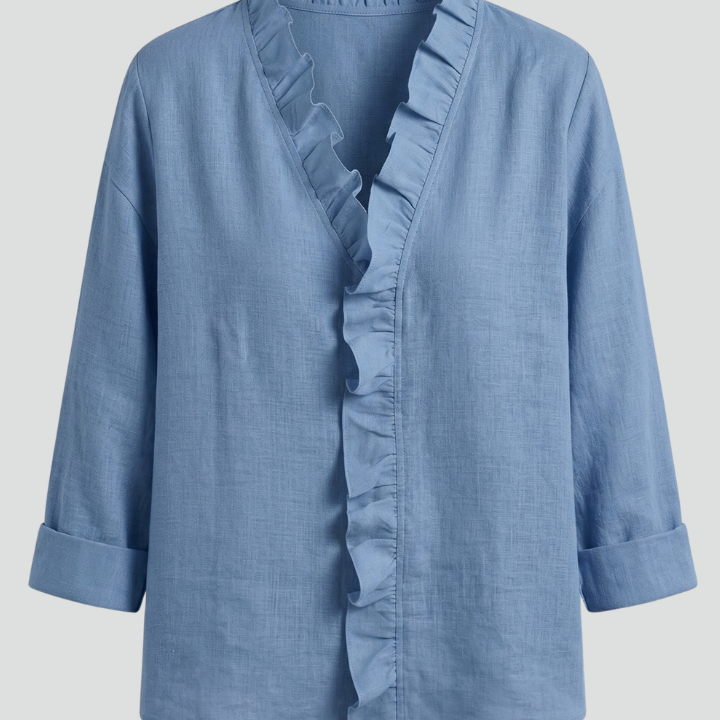 Women’s Blouse with Ruffle Neckline and Long Sleeves