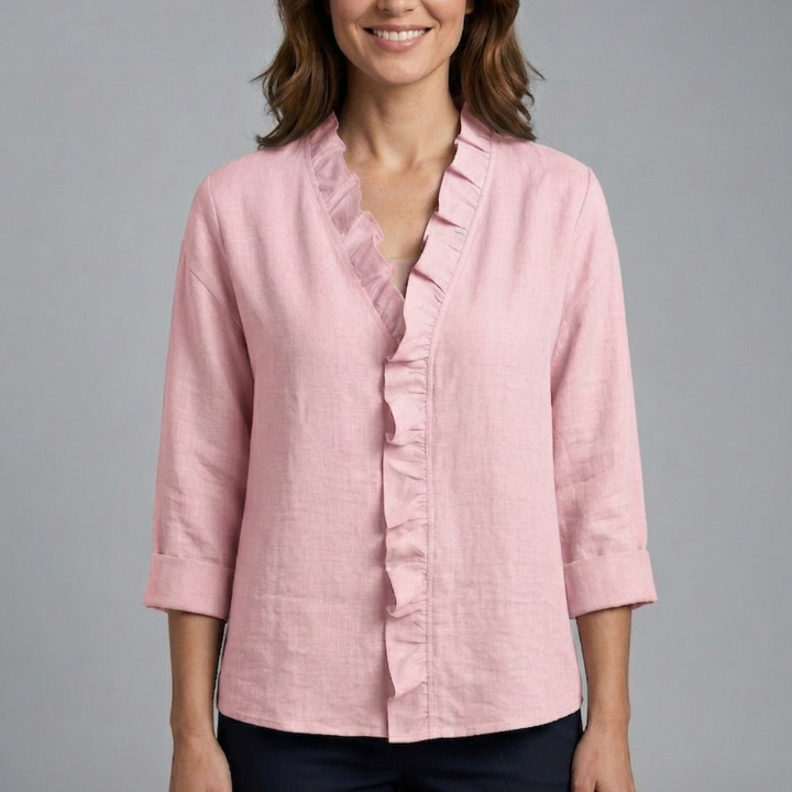 Women’s Blouse with Ruffle Neckline and Long Sleeves