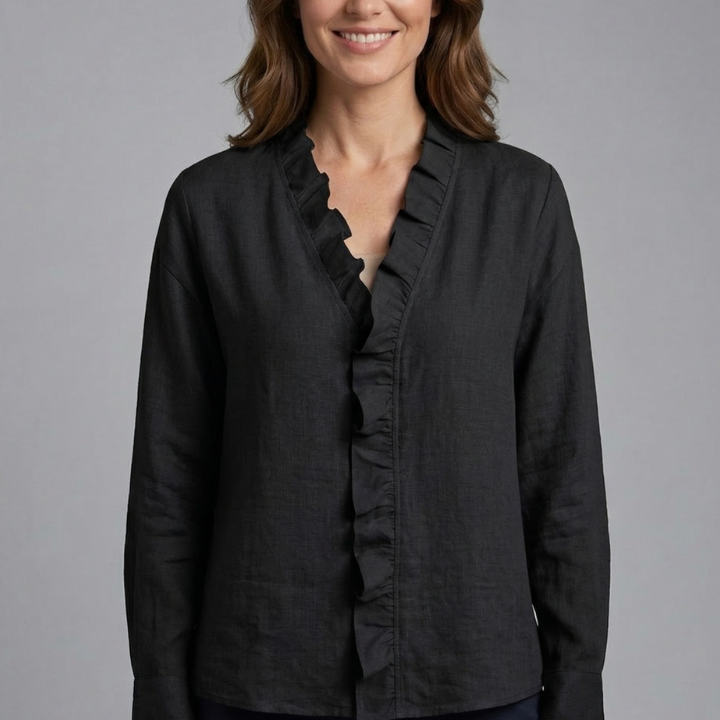 Women’s Blouse with Ruffle Neckline and Long Sleeves