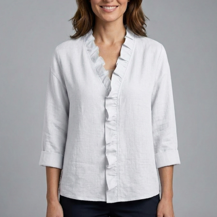 Women’s Blouse with Ruffle Neckline and Long Sleeves