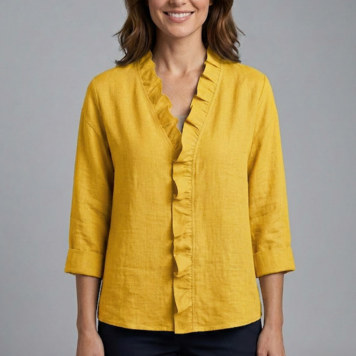 Women’s Blouse with Ruffle Neckline and Long Sleeves