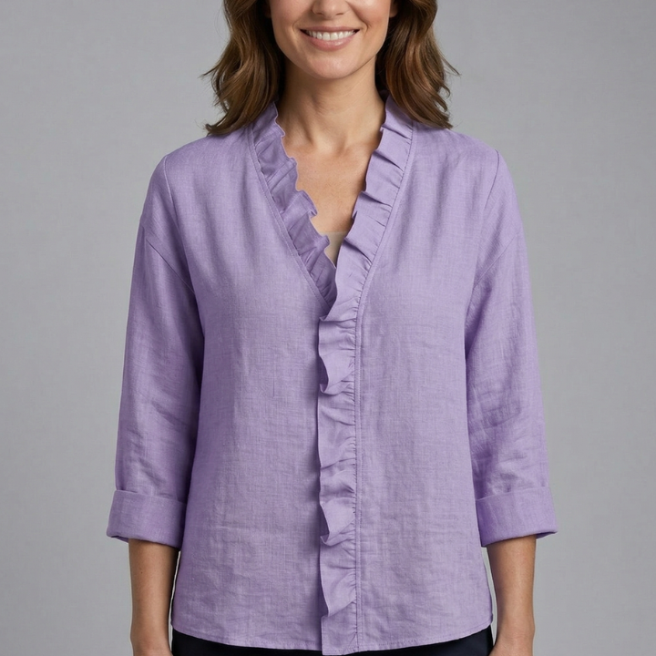 Women’s Blouse with Ruffle Neckline and Long Sleeves