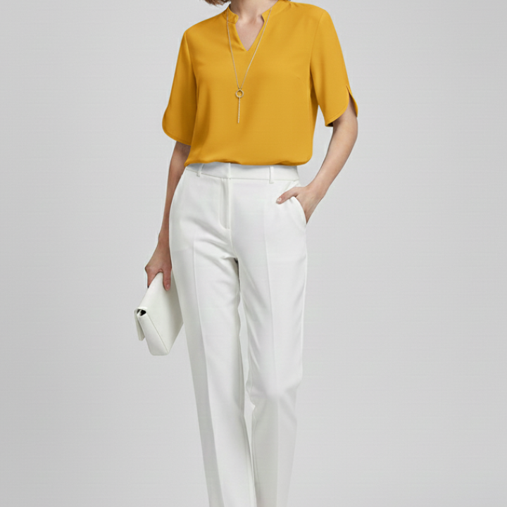 Women’s Blouse with V-Neck and Short Sleeves