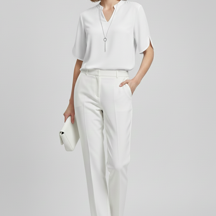 Women’s Blouse with V-Neck and Short Sleeves