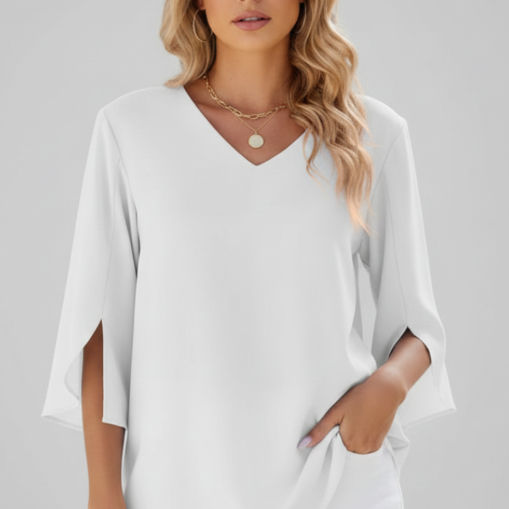 Women’s Blouse with V-Neck and Short Sleeves