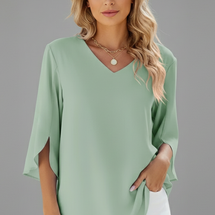 Women’s Blouse with V-Neck and Short Sleeves