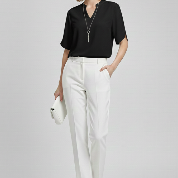 Women’s Blouse with V-Neck and Short Sleeves